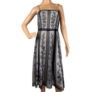 Papell Boutique Y2K Slip Dress Floral Mesh Overlay Size 4 Whimsigoth Fairygrunge